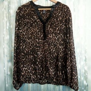 Torrid animal print sheer faux leather trim blouse